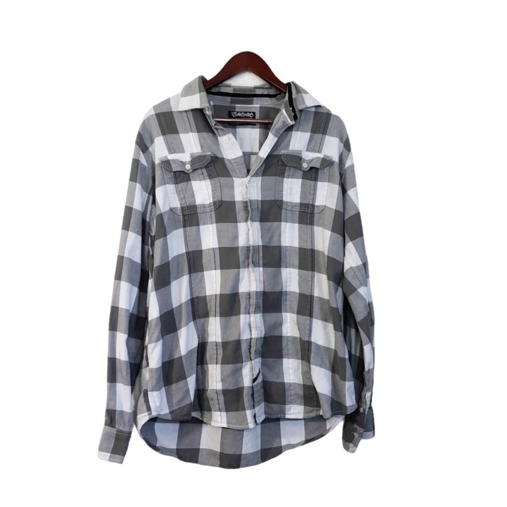 Ecko Unlimited Gray White Checkered Long Sleeve Shirt